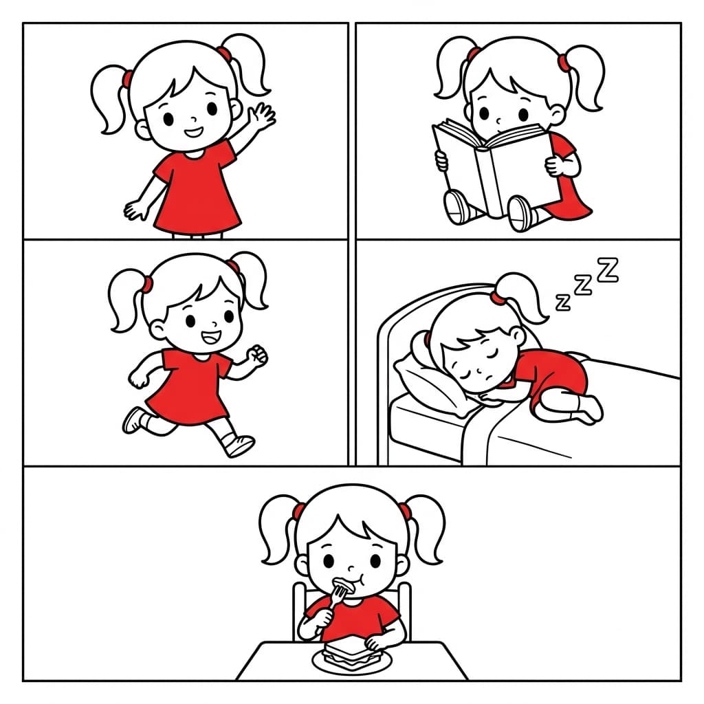 Same character in 5 different poses showing AI consistency